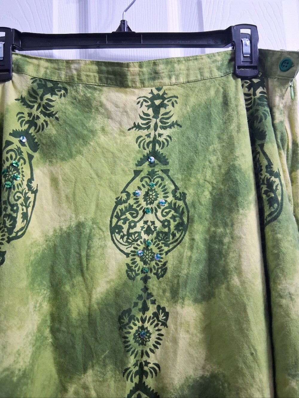ACMS Circle Skirt Green Cotton Boho Sequins India - Picture 2 of 10